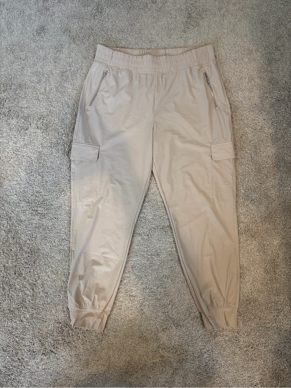 Women’s Beige Cargo Jogger Pants - Comfortable Elastic Waist